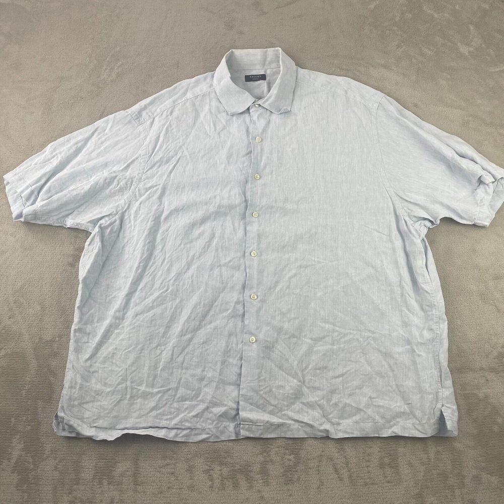 Brooks Brothers Shirt Men 4XL Light Blue 100% Linen Short Sleeve Oxford Sport - Picture 1 of 8